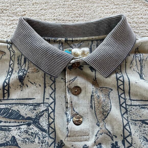 🔥KAHALA Hawaiian USA Made Marlin Fishing Outdoor 1/4 Button Faded Cotton Shirt - Picture 3 of 13